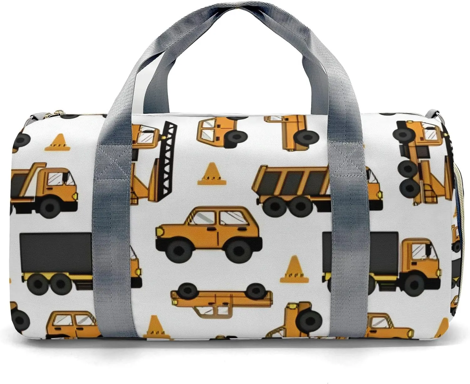 Custom Duffel Overnight Travel Bag for Sports Workout Girls Boys,Work Car Trucks White Personalized Duffle Bag Gifts