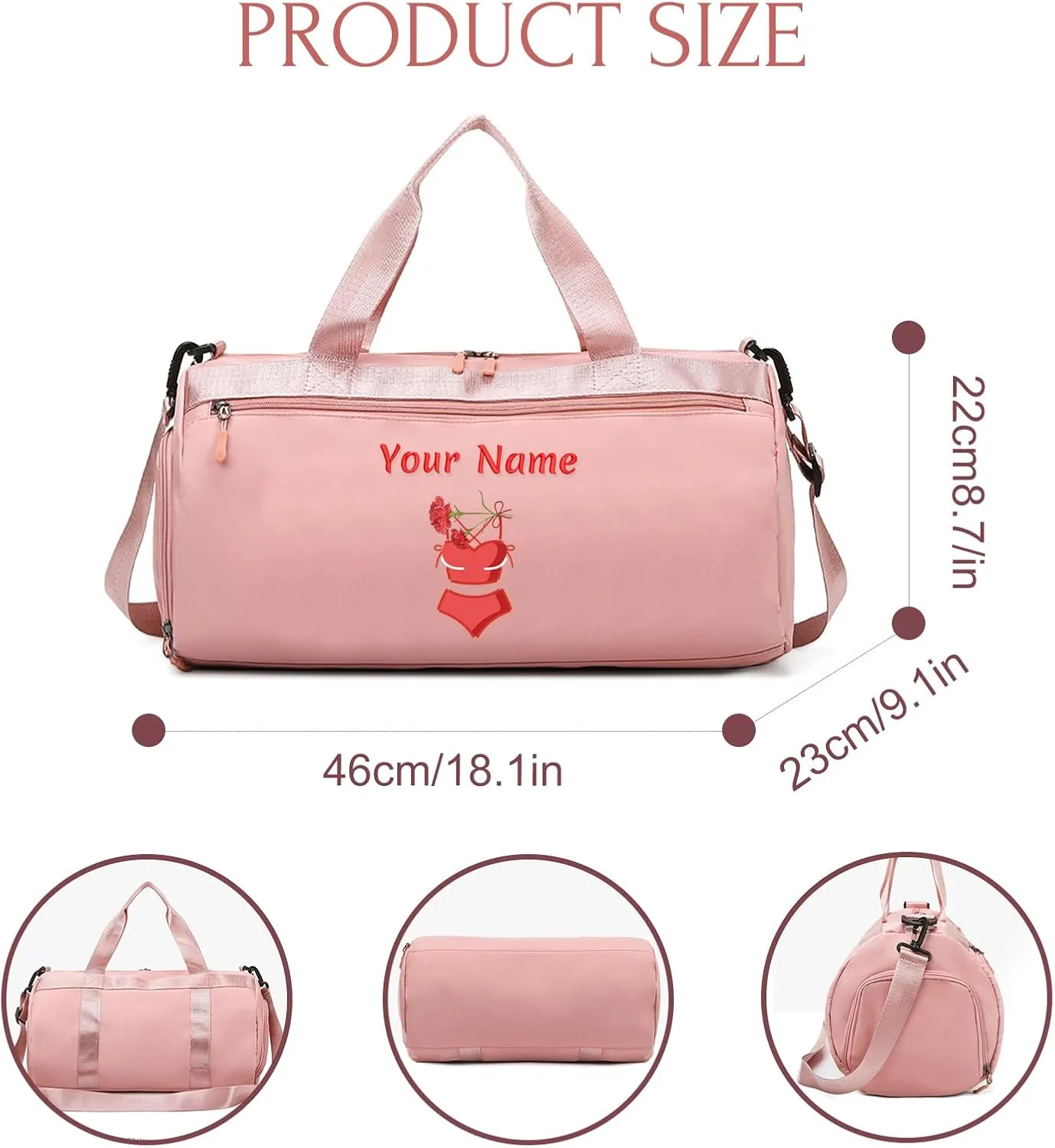 Custom Embroidered Sports Bag with Wet and Dry Pockets, Personalized Text Gym Duffel, Weekender Travel Duffel Holdall with Shoe Compartment and Shoulder Straps for Travel and Sports Lovers