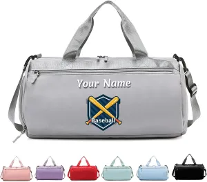 Custom Embroidered Sports Bag with Wet and Dry Pockets, Personalized Text Gym Duffel, Weekender Travel Duffel Holdall with Shoe Compartment and Shoulder Straps for Travel and Sports Lovers
