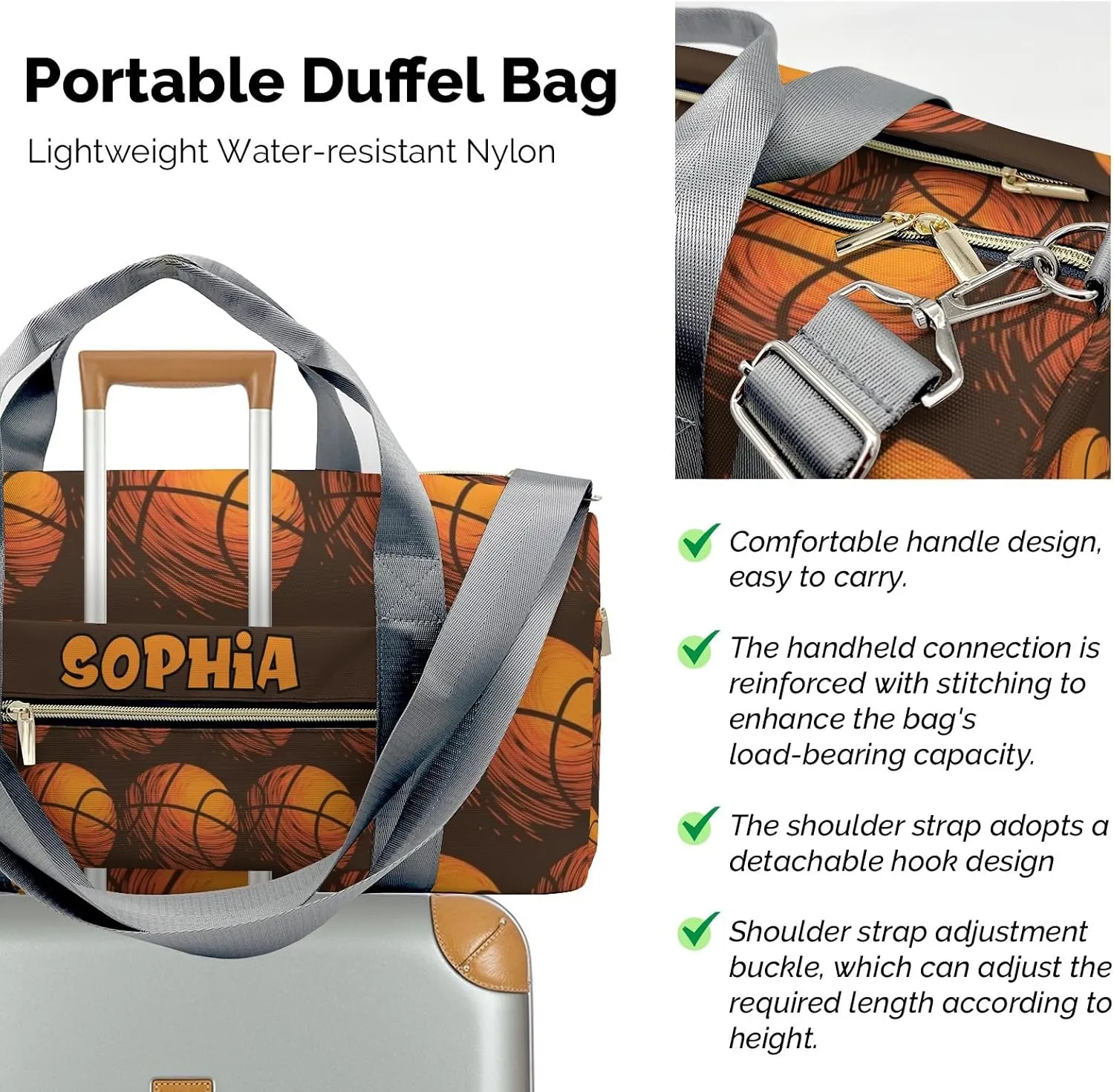 Custom Gift Sport Player Duffel Bag for Sport Basketball Travel Weekender Bag,Carry On Bag for Business Trips Sports Bag