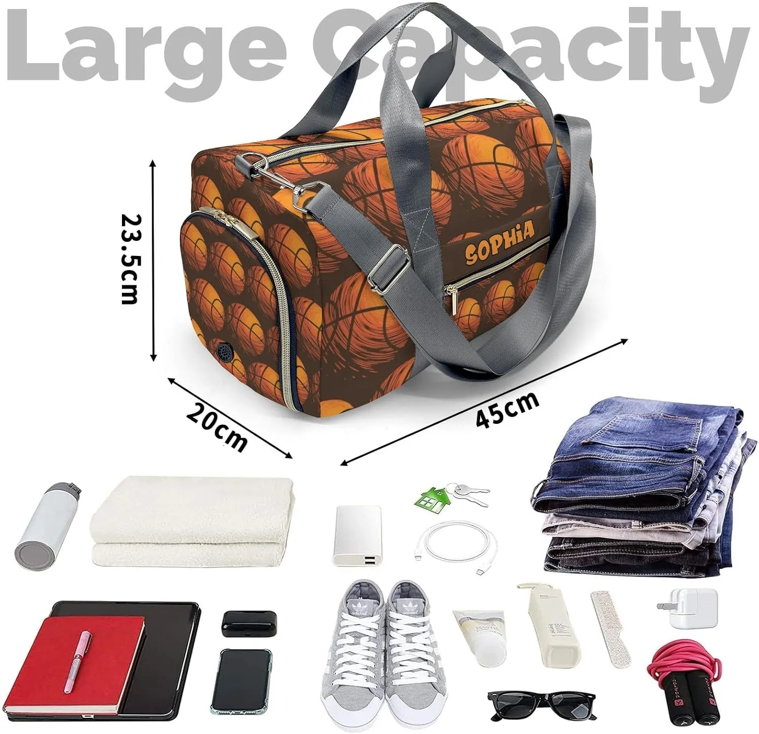 Custom Gift Sport Player Duffel Bag for Sport Basketball Travel Weekender Bag,Carry On Bag for Business Trips Sports Bag