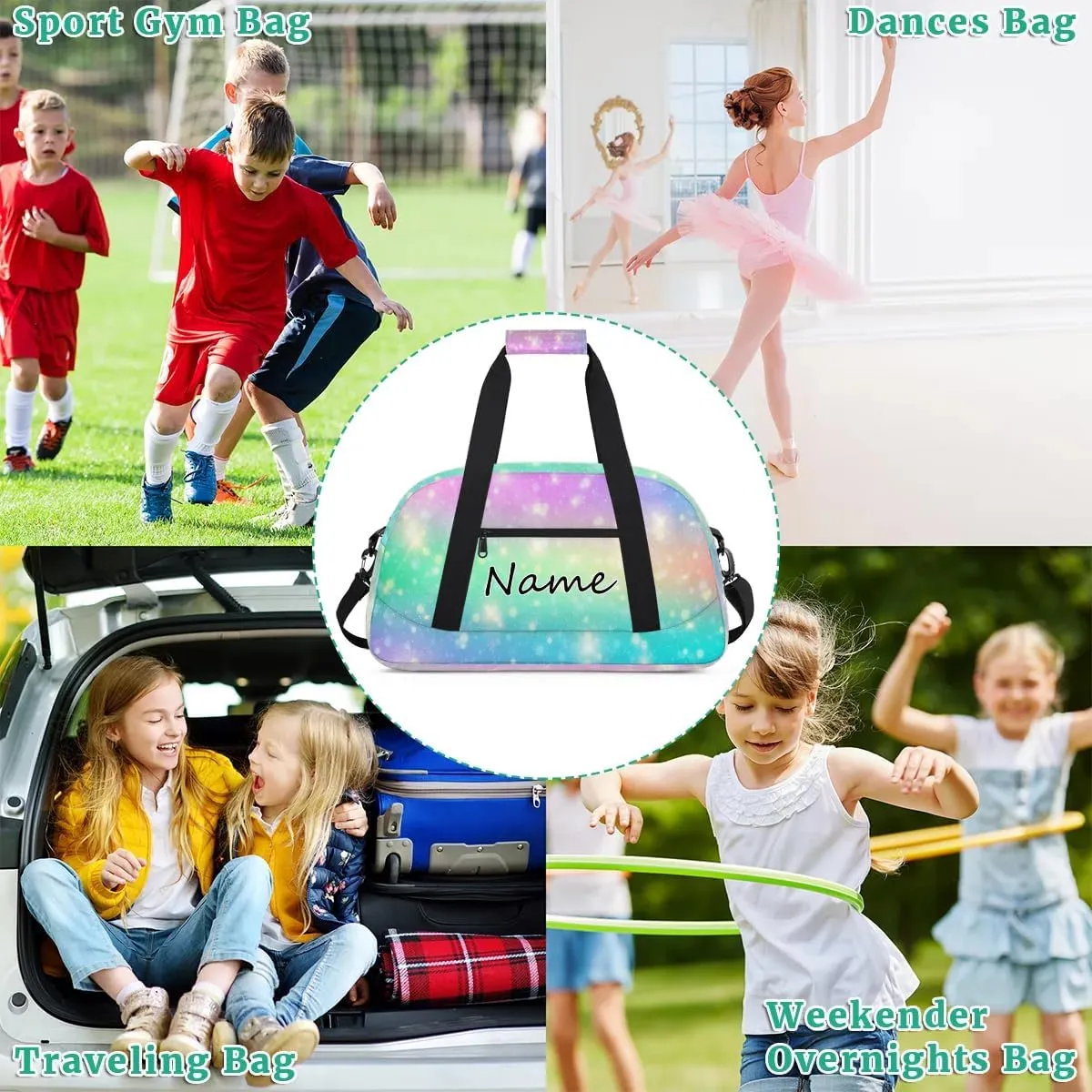 Custom Gym Bag for Women Men, Personalized Duffel Bag with Name, Small Sports Gym Bag Travel Duffle Bag Weekender Carry On Overnight Bags Watercolor Glitter