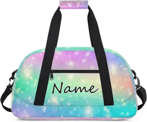 Custom Gym Bag for Women Men, Personalized Duffel Bag with Name, Small Sports Gym Bag Travel Duffle Bag Weekender Carry On Overnight Bags Watercolor Glitter