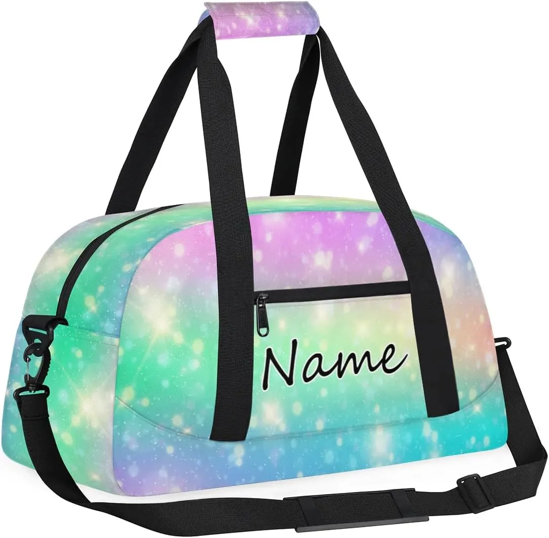 Custom Gym Bag for Women Men, Personalized Duffel Bag with Name, Small Sports Gym Bag Travel Duffle Bag Weekender Carry On Overnight Bags Watercolor Glitter
