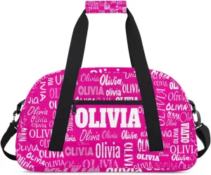 Custom Gym Dance Bag for Girls, Personalized Sports Bag for Teens Girls Waterproof Weekender Carry Practice Travel Bag, Deep Pink Rosy