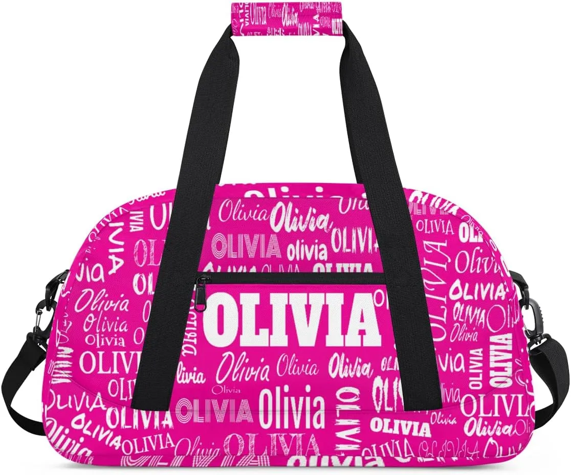 Custom Gym Dance Bag for Girls, Personalized Sports Bag for Teens Girls Waterproof Weekender Carry Practice Travel Bag, Deep Pink Rosy