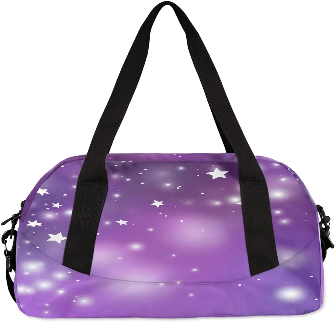 Custom Kids Sports Duffel Bag Abstract Purple Polka Dots Stars Cheer Personalized Dance Gym Bag for Boys Girls Lightweight Weekender Travel Duffle Cheer Bag