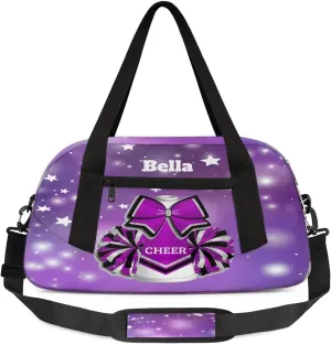 Custom Kids Sports Duffel Bag Abstract Purple Polka Dots Stars Cheer Personalized Dance Gym Bag for Boys Girls Lightweight Weekender Travel Duffle Cheer Bag