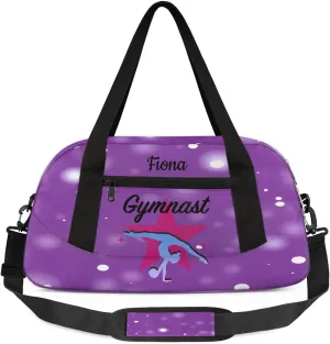 Custom Kids Sports Duffel Bag Purple Background White Polka Dots Gym Personalized Dance Gym Bag for Boys Girls Lightweight Weekender Travel Duffle Cheer Bag