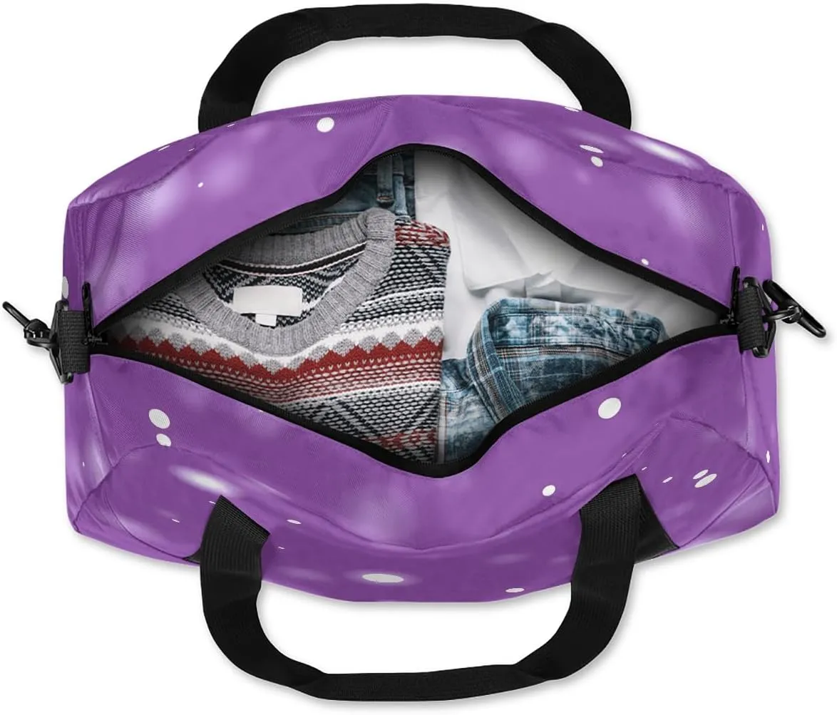 Custom Kids Sports Duffel Bag Purple Background White Polka Dots Gym Personalized Dance Gym Bag for Boys Girls Lightweight Weekender Travel Duffle Cheer Bag