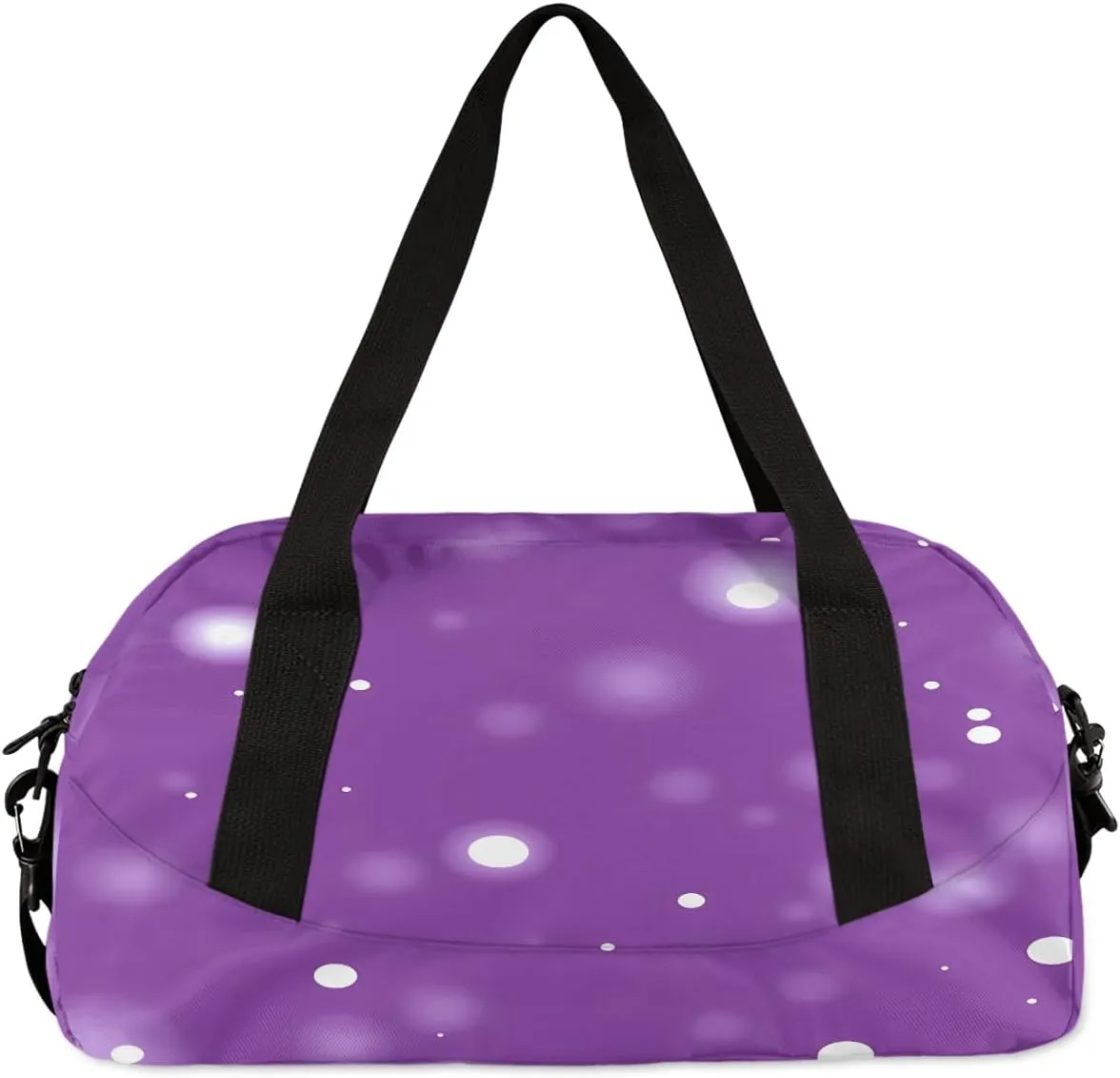 Custom Kids Sports Duffel Bag Purple Background White Polka Dots Gym Personalized Dance Gym Bag for Boys Girls Lightweight Weekender Travel Duffle Cheer Bag
