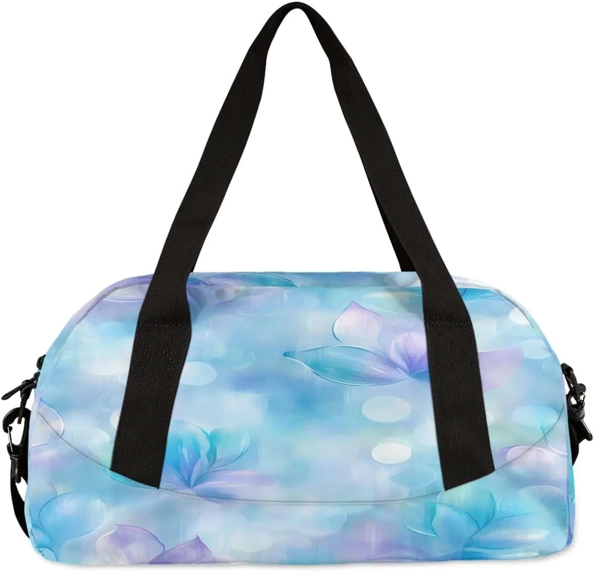 Custom Kids Sports Duffel Bag Purple Blue Bokeh Sparkling Floral Cheers Personalized Dance Gym Bag for Boys Girls Lightweight Weekender Travel Duffle Cheer Bag