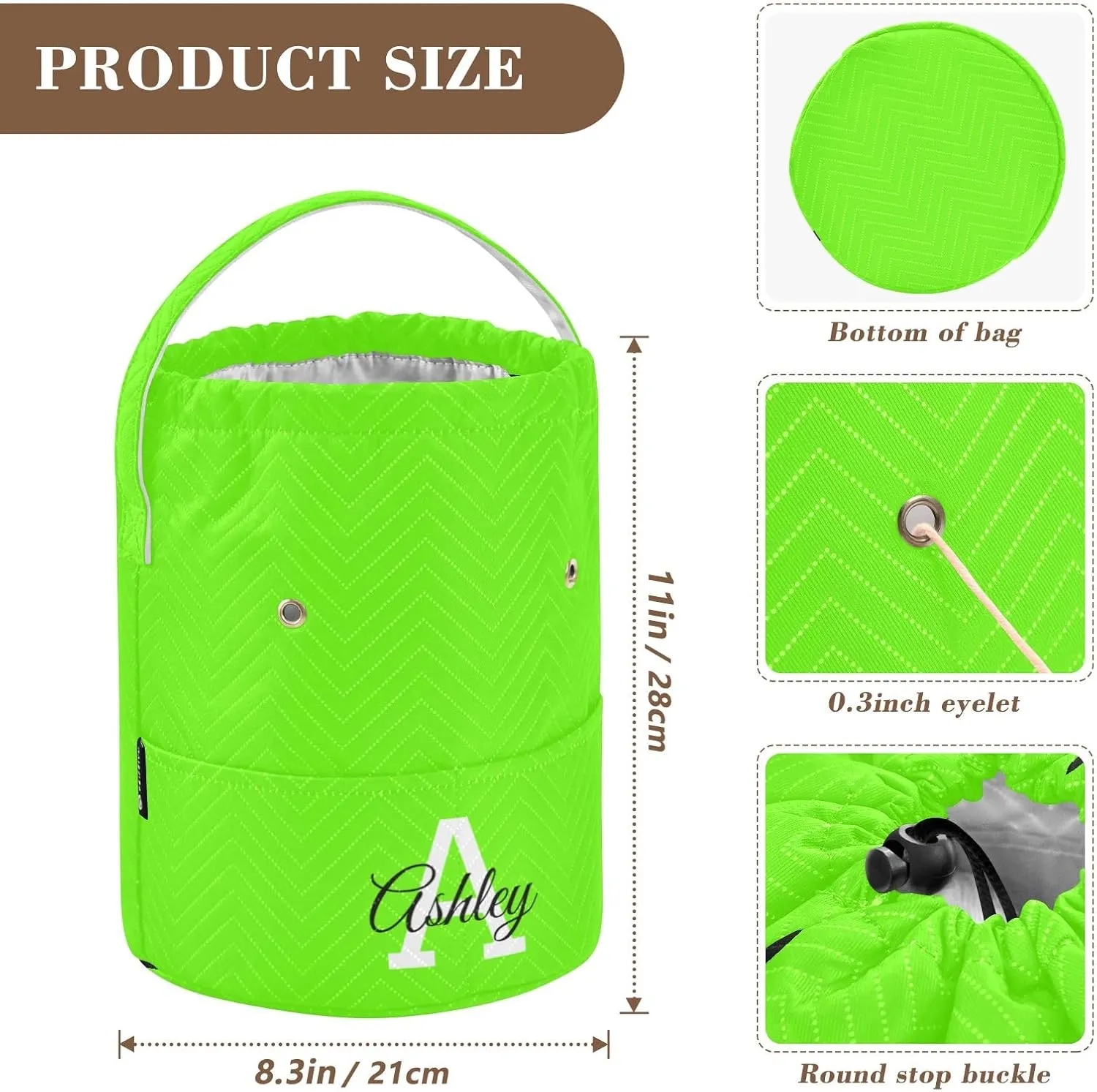 Custom Name Crochet Yarn Bag Personalized Bright Green Crochet Bag Organizer Knitting Bag Craft Bag Travel Yarn Storage Organizer for Crochet Accessories and Supplies