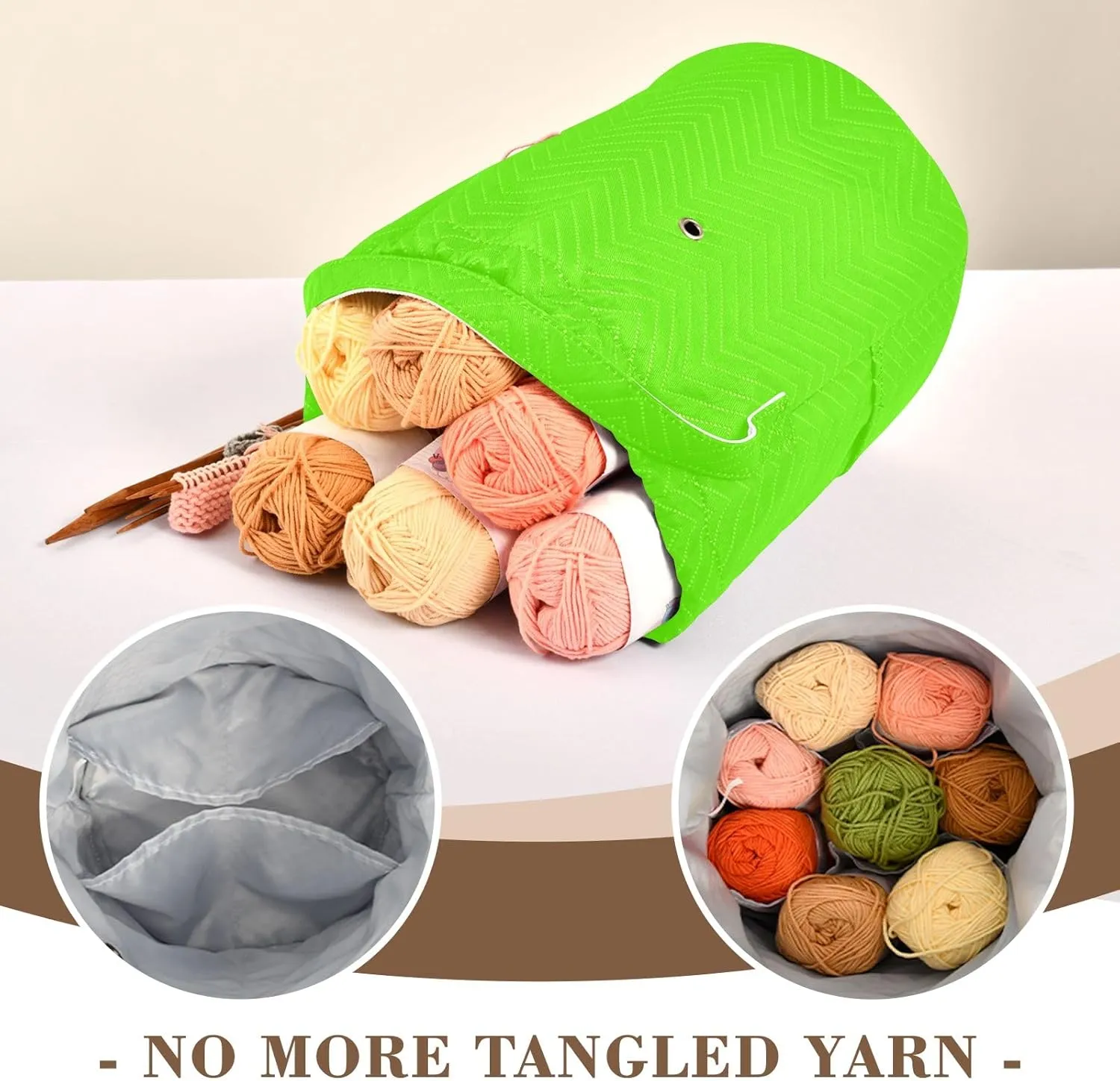 Custom Name Crochet Yarn Bag Personalized Bright Green Crochet Bag Organizer Knitting Bag Craft Bag Travel Yarn Storage Organizer for Crochet Accessories and Supplies