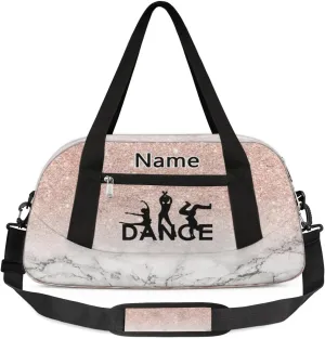 Custom Name Kids Duffle Bag Personalized Text Ballet Crystal Marble Dance Gym Sports Bag Waterproof Overnight Weekender Travel Workout Duffel Bag Carry On Bag for Little Boys Girls Teen Gifts