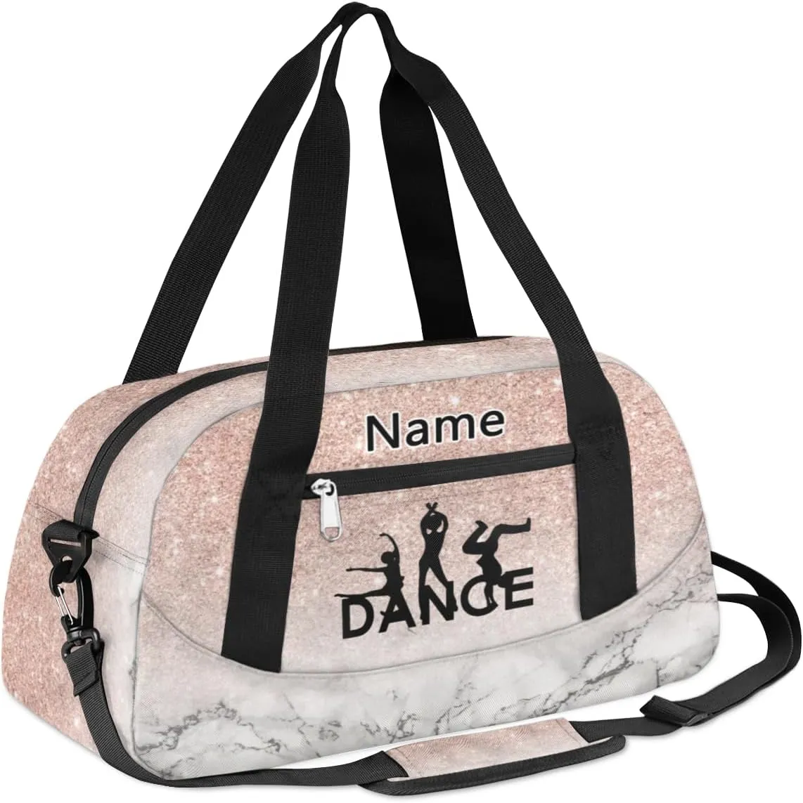 Custom Name Kids Duffle Bag Personalized Text Ballet Crystal Marble Dance Gym Sports Bag Waterproof Overnight Weekender Travel Workout Duffel Bag Carry On Bag for Little Boys Girls Teen Gifts