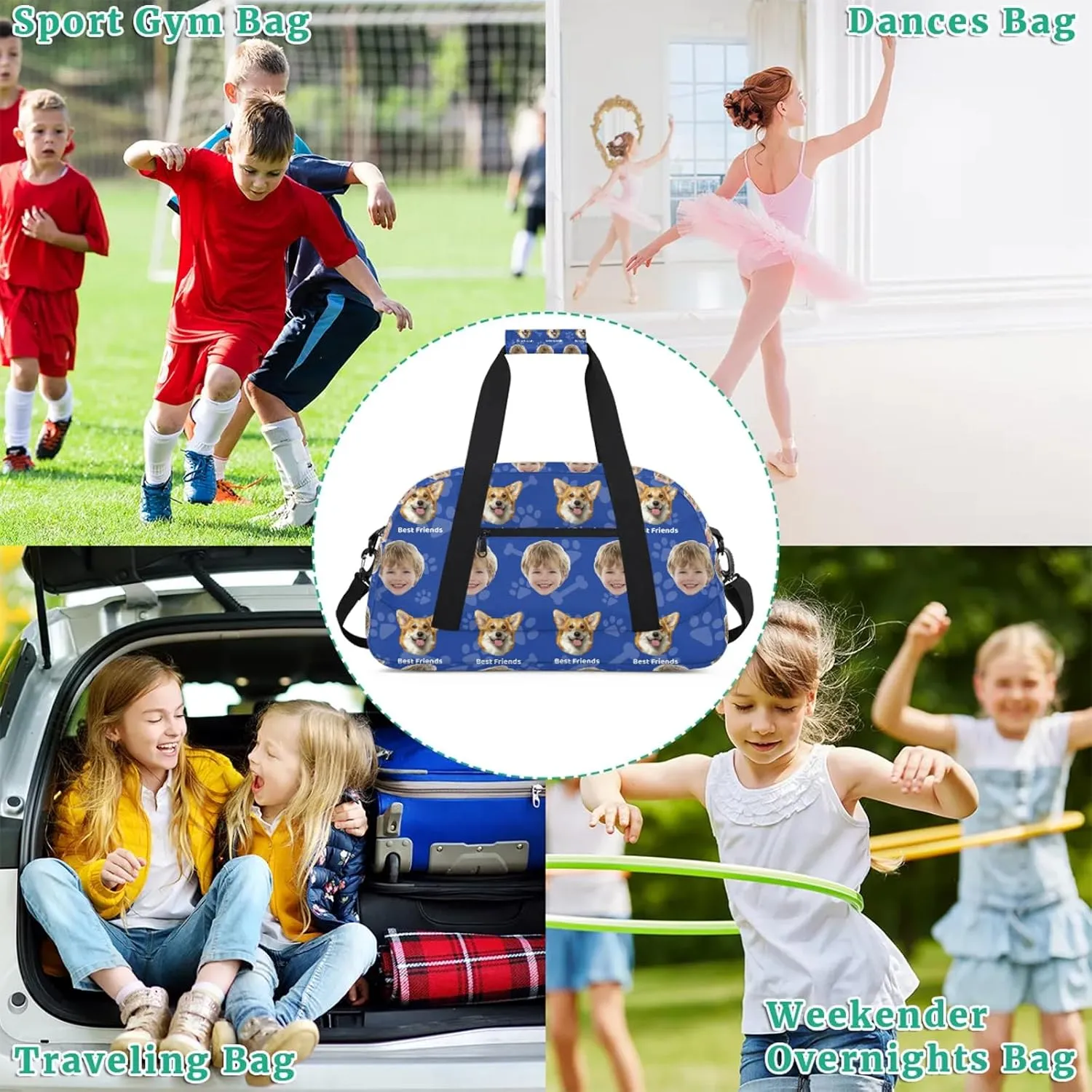 Custom Pet Face Gym Bag, Personalized Sports Duffel Bag, Waterproof Lightweight Shoulder Weekender Bag, Travel Bag, Carry on Training Bag for Women Men