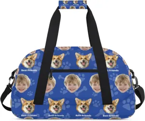 Custom Pet Face Gym Bag, Personalized Sports Duffel Bag, Waterproof Lightweight Shoulder Weekender Bag, Travel Bag, Carry on Training Bag for Women Men