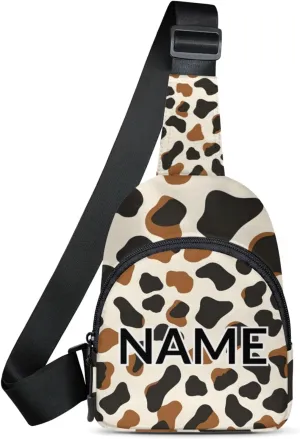 Custom Sling Bag Brown Cow Print Cross Body Customize Chest Bag Rustic Vintage Daypack for Outdoors Travel Hiking Sports
