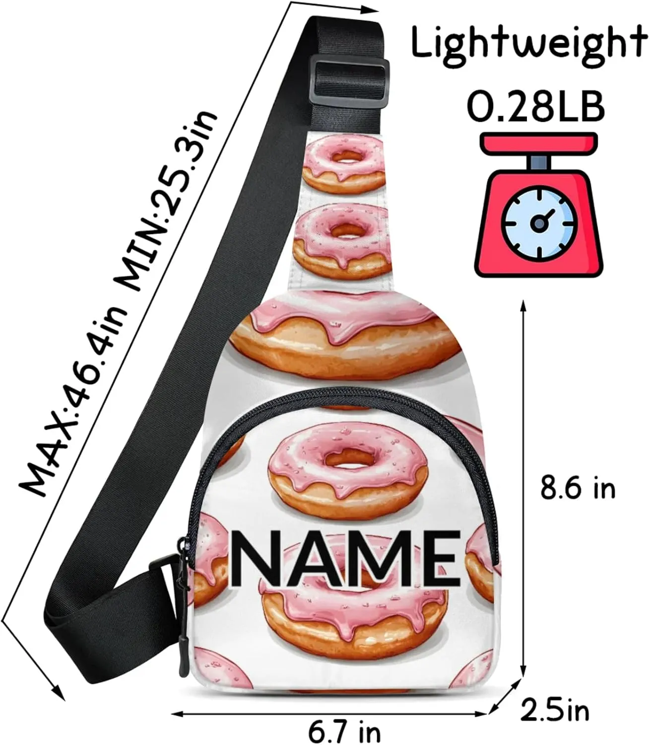 Custom Sling Bag Donuts Cross Body Customize Chest Bag Sweets Dessert Food Theme Daypack for Outdoors Travel Hiking Sports