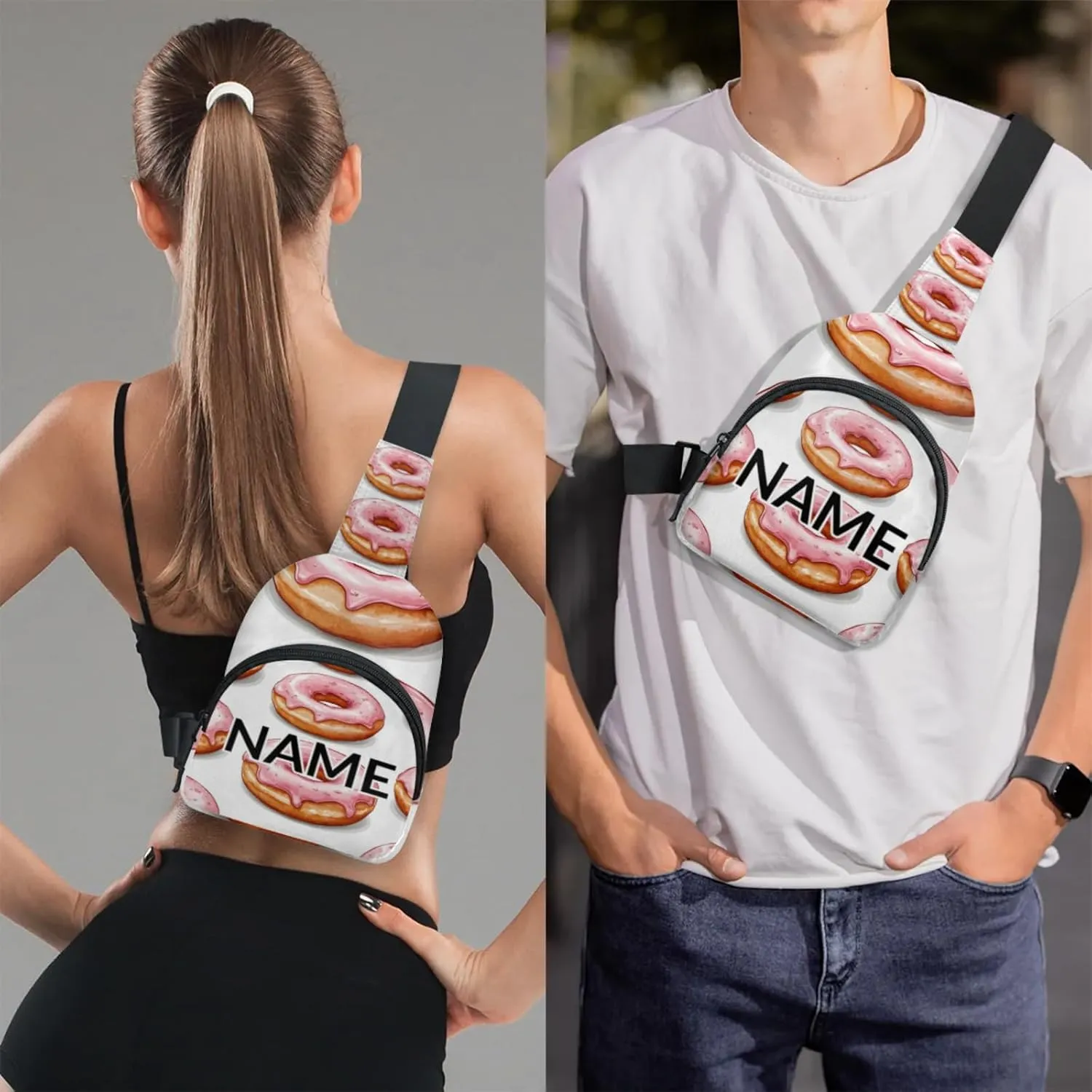 Custom Sling Bag Donuts Cross Body Customize Chest Bag Sweets Dessert Food Theme Daypack for Outdoors Travel Hiking Sports