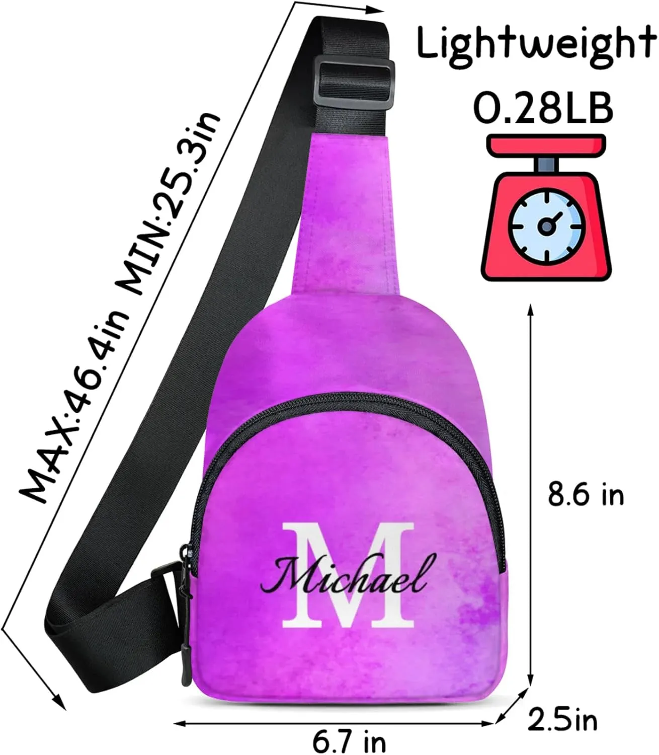 Custom Sling Bag Personalized Chest Bag Crossbody Bags with Initial Travel Shoulder Backpack for Outdoor Sports, Rose Pink