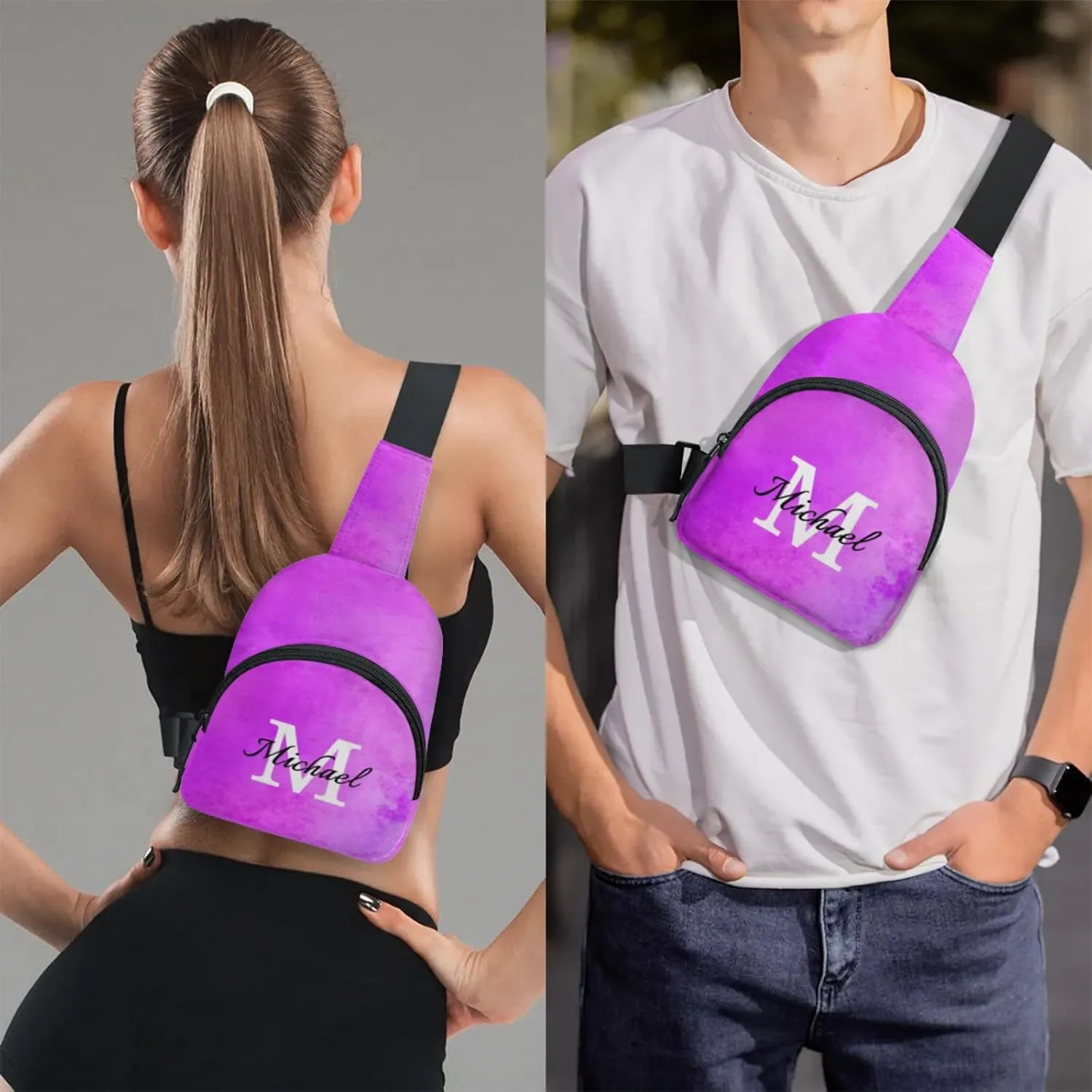 Custom Sling Bag Personalized Chest Bag Crossbody Bags with Initial Travel Shoulder Backpack for Outdoor Sports, Rose Pink