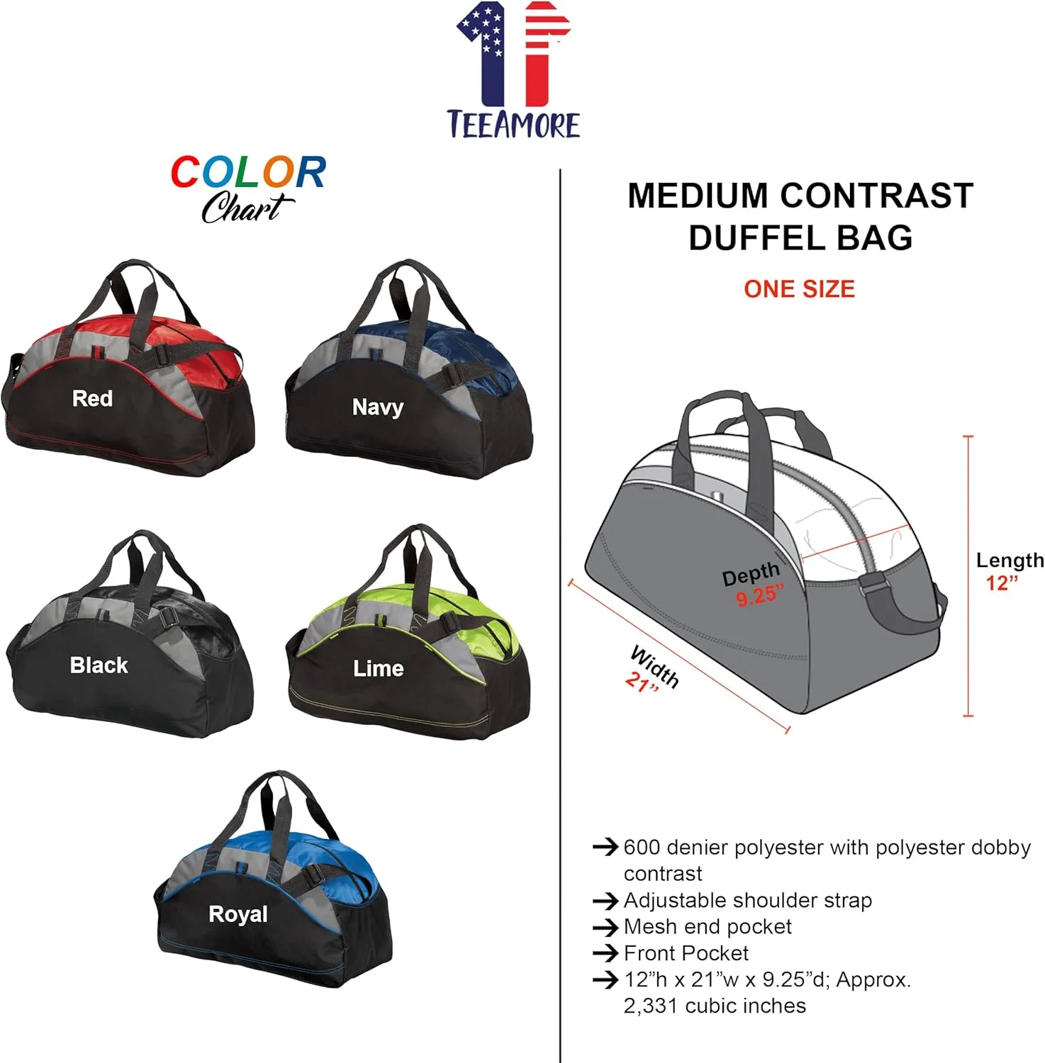 Custom Sport Duffel Bag Add Your Embroidered Monogram Medium Contrast Sport Gym Travel Water Resistant Duffel Bag Black