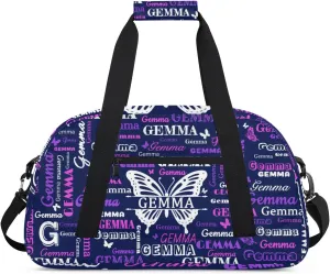 Custom Sport Duffel Bag with Name Butterfly Travel Overnight Bag for Women Men Waterproof Dance Ballet Bag Lightweight 18.9in, Dark Blue