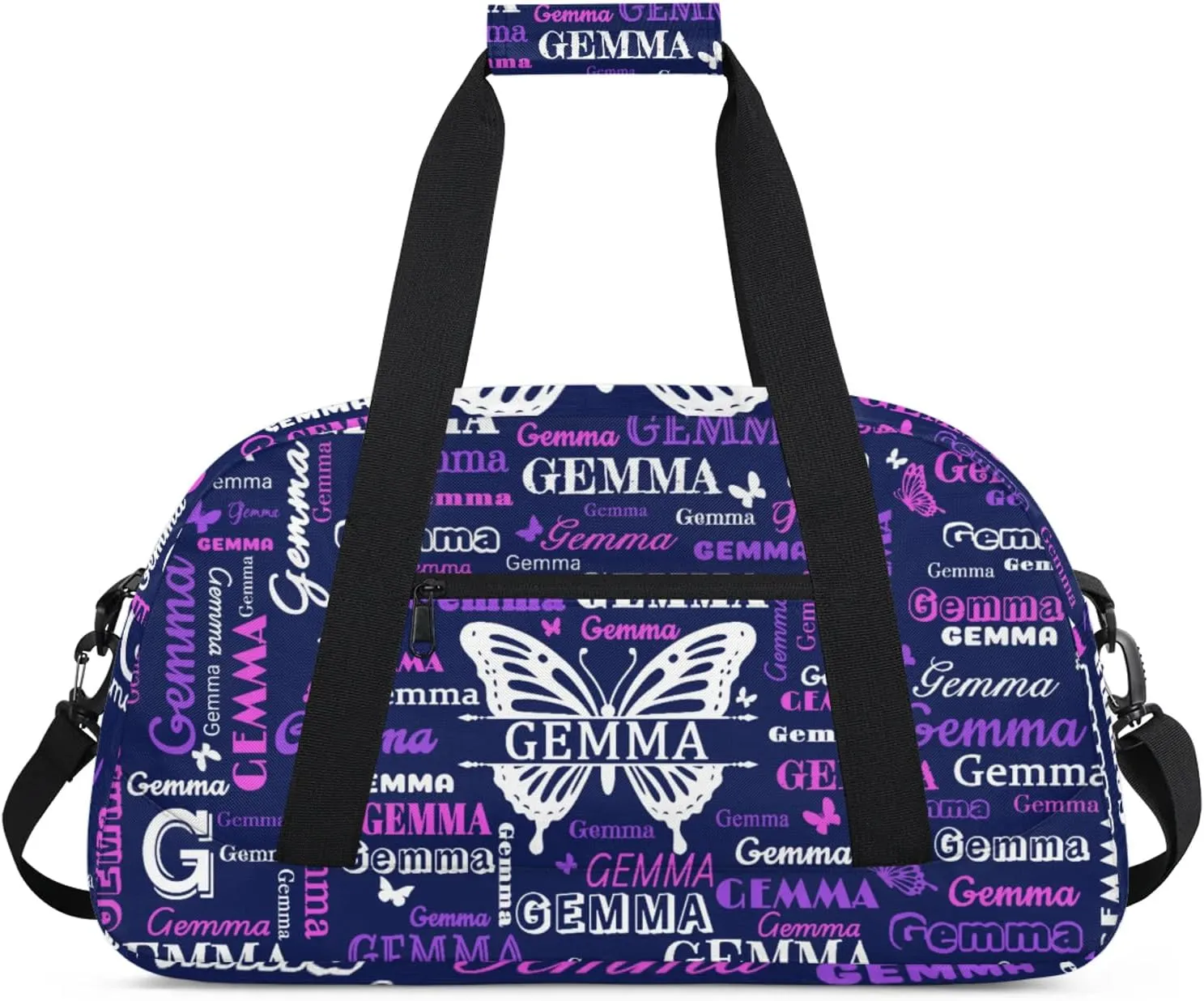 Custom Sport Duffel Bag with Name Butterfly Travel Overnight Bag for Women Men Waterproof Dance Ballet Bag Lightweight 18.9in, Dark Blue