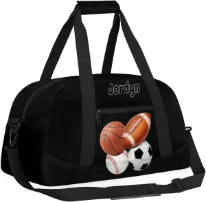 Custom Sports Football Basketball Baseball Duffel Bag Boys, Personalized Name Gymnastics Sport Gym Training Duffel Sportsman Bag Men, Solid Black Background
