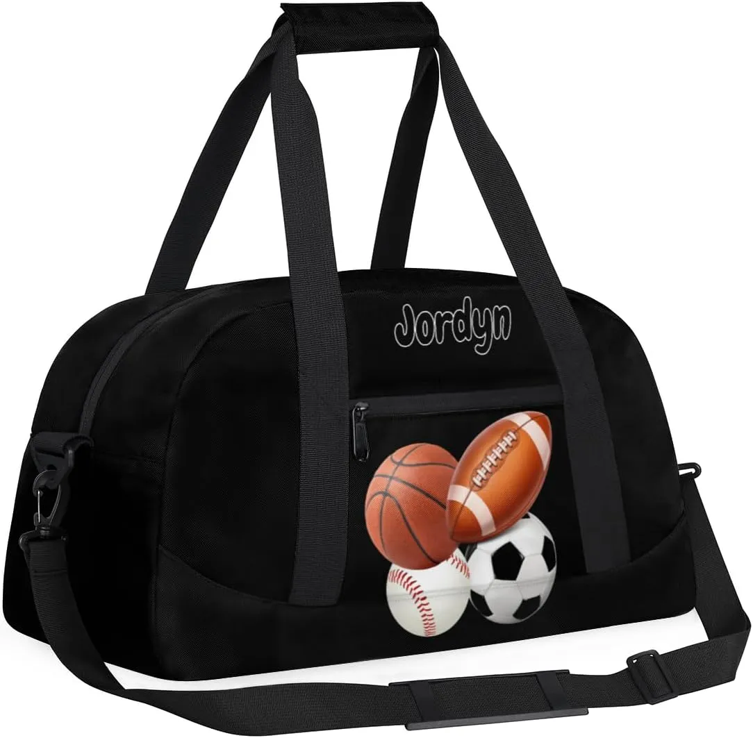 Custom Sports Football Basketball Baseball Duffel Bag Boys, Personalized Name Gymnastics Sport Gym Training Duffel Sportsman Bag Men, Solid Black Background