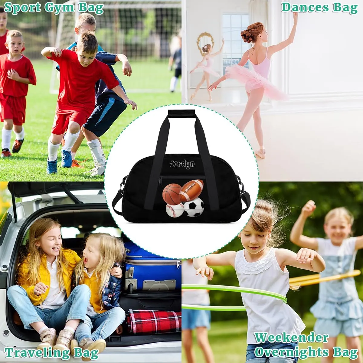 Custom Sports Football Basketball Baseball Duffel Bag Boys, Personalized Name Gymnastics Sport Gym Training Duffel Sportsman Bag Men, Solid Black Background