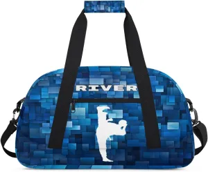 Custom Sports Gym Bag for Boys, Personalized Kids Training Bag Customized Travel Duffle Bag with Name Ranked, White Taekwondo Blue