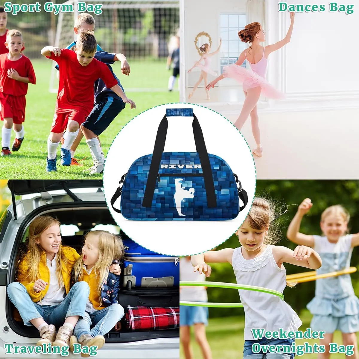 Custom Sports Gym Bag for Boys, Personalized Kids Training Bag Customized Travel Duffle Bag with Name Ranked, White Taekwondo Blue
