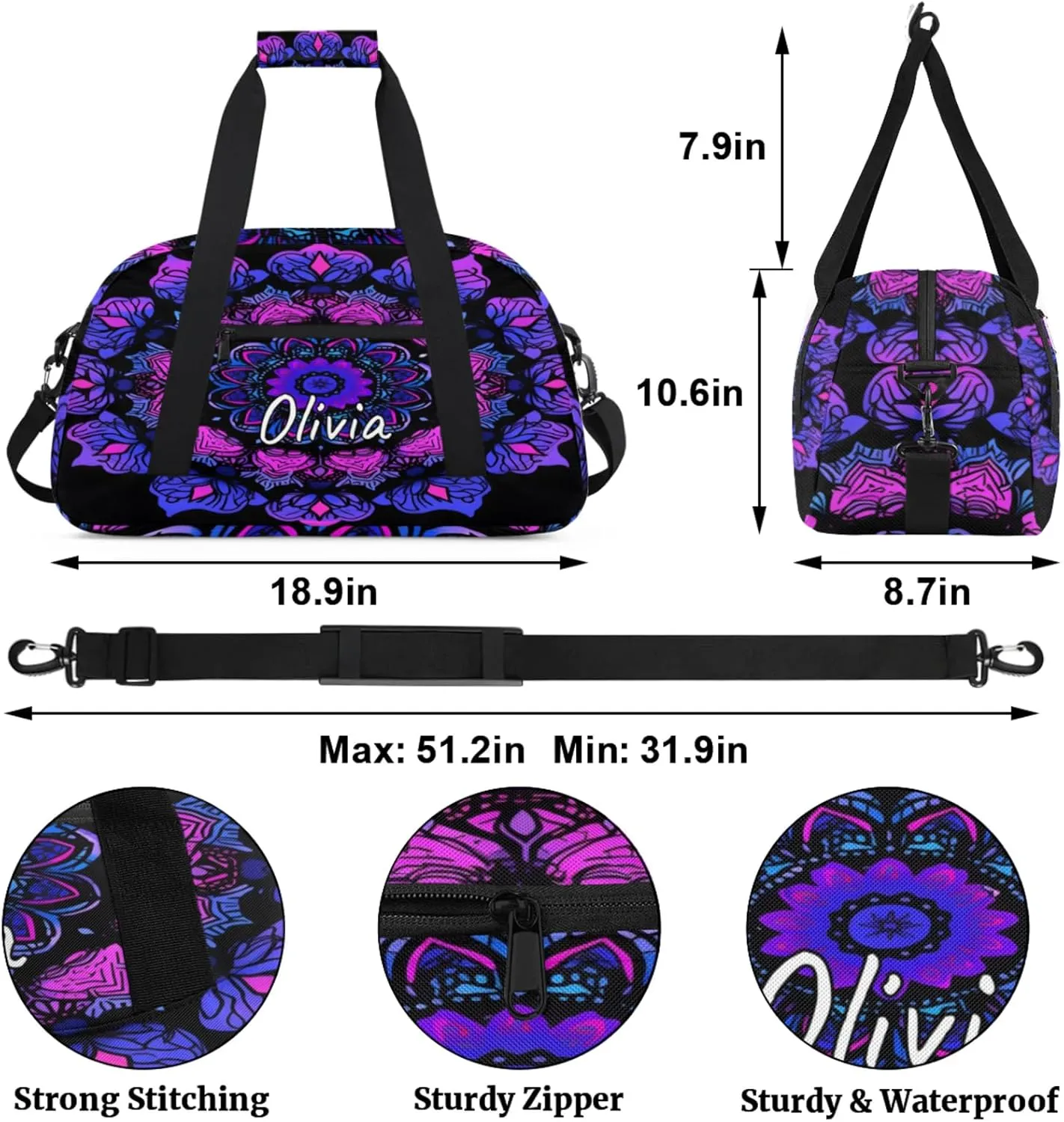 Custom Sports Gym Bag Personalized Name Travel Duffel Bag