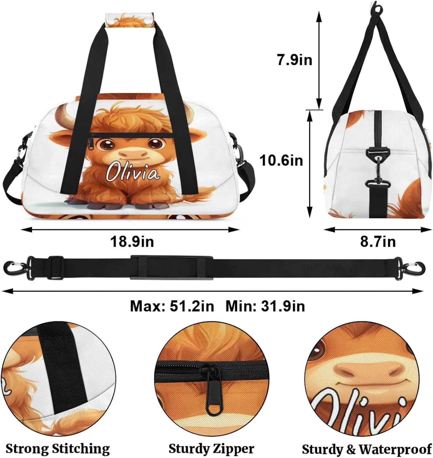 Custom Sports Gym Bag Personalized Name Travel Duffel Bag