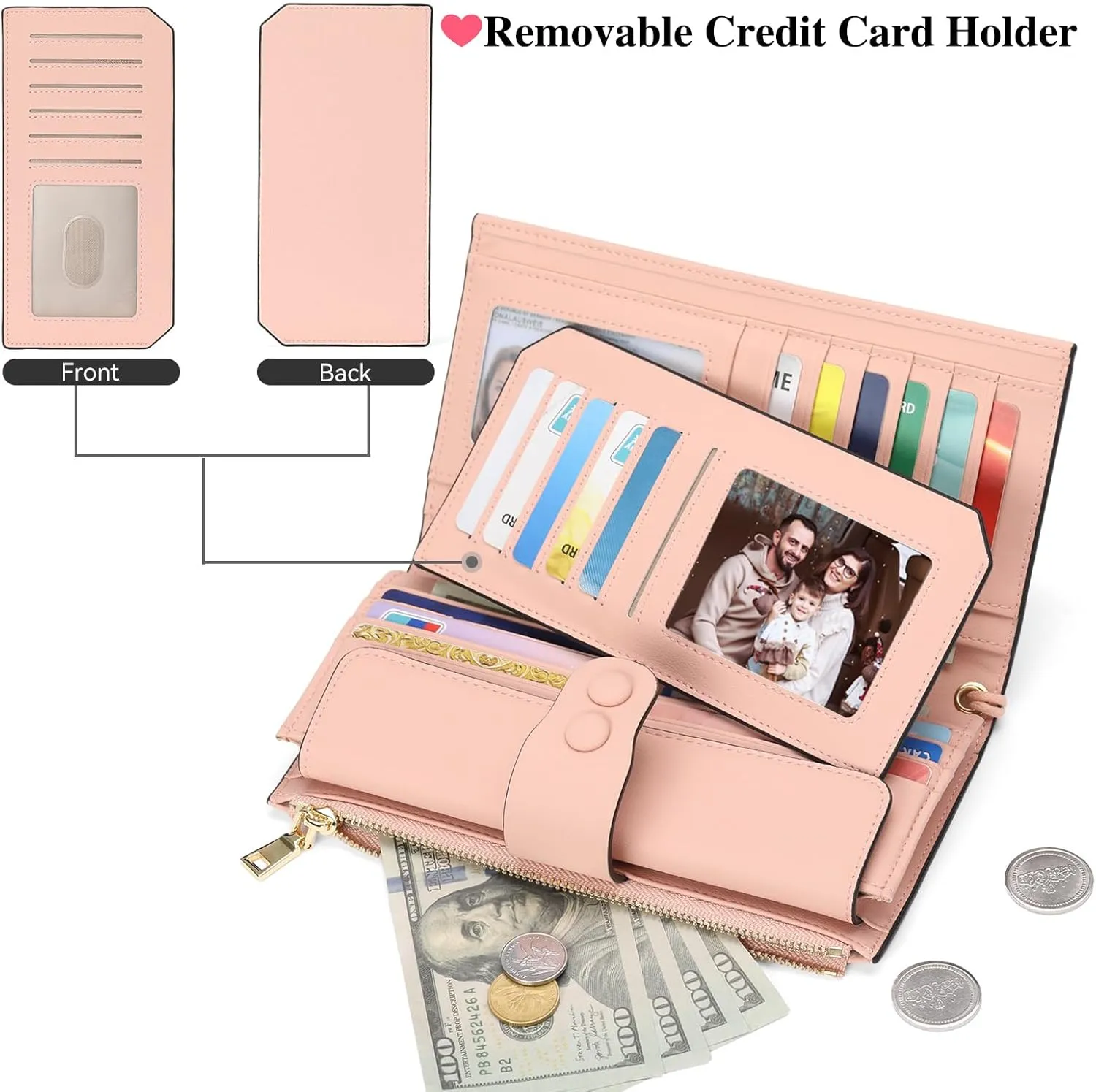 Custom Wristlet Wallet,Personalized Engraved Name Wallets with RFID Blocking Large Capacity Clutch Purse Credit Card Holder with Zipper Pocket for Women (Style 2-Pink)