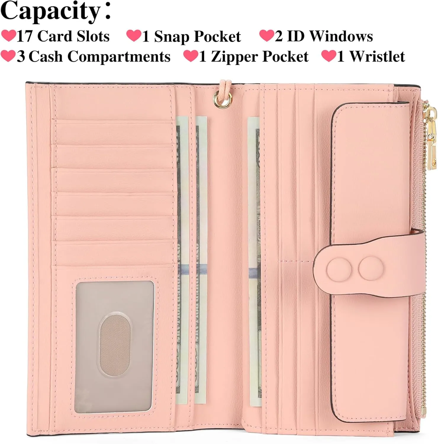 Custom Wristlet Wallet,Personalized Engraved Name Wallets with RFID Blocking Large Capacity Clutch Purse Credit Card Holder with Zipper Pocket for Women (Style 2-Pink)