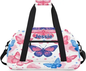 Customized Duffel Bag for Travel Sports Bag for Kids Gym Bag Small Dance Tote As Gifts for Girls and Boys Blue Butterfly