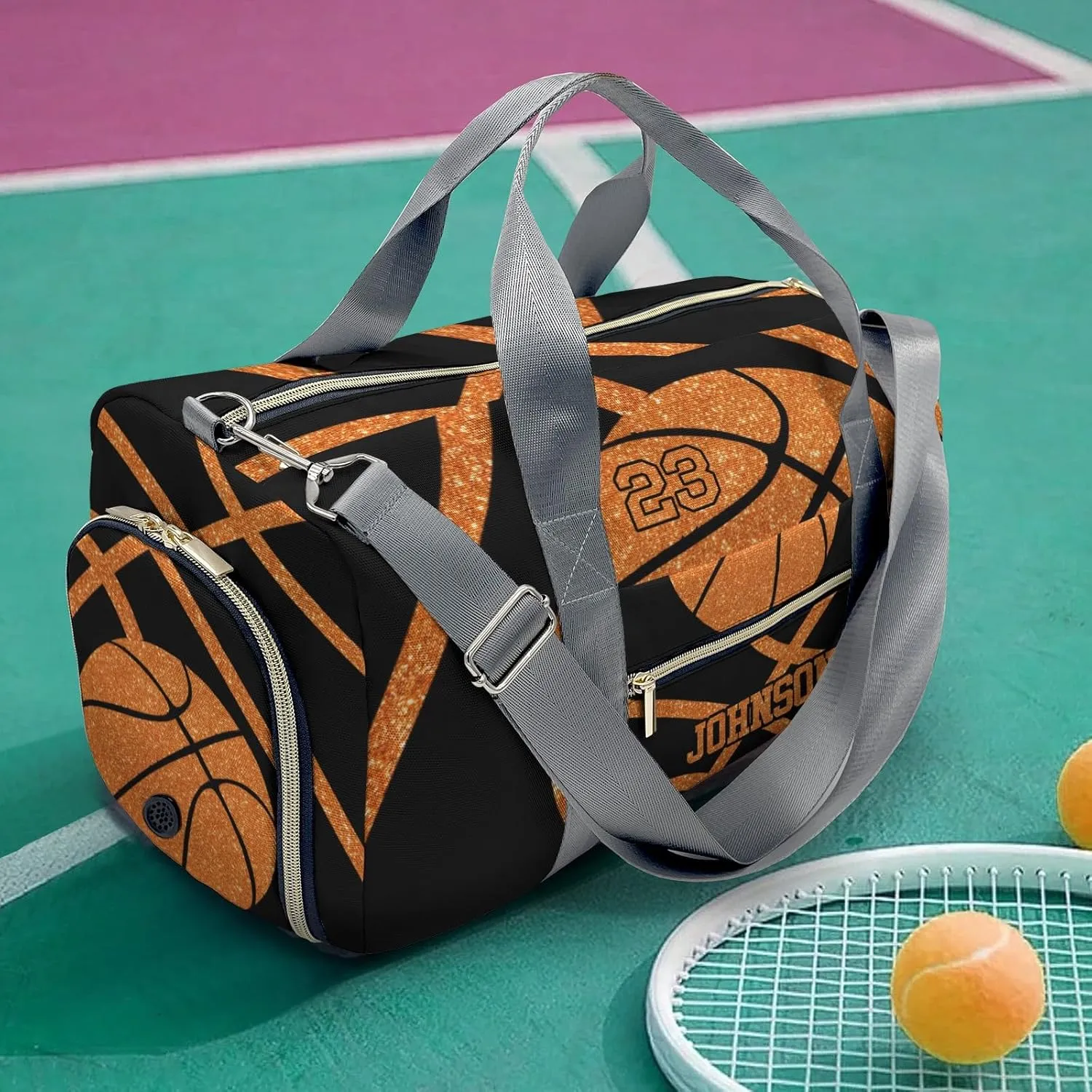Custon Name Basketball Orange Gym Sport Duffel Bag Sport Player Travel Bag,Sport Gym Bag Personalized Gift for Travel Hand Bag Carry on Bag