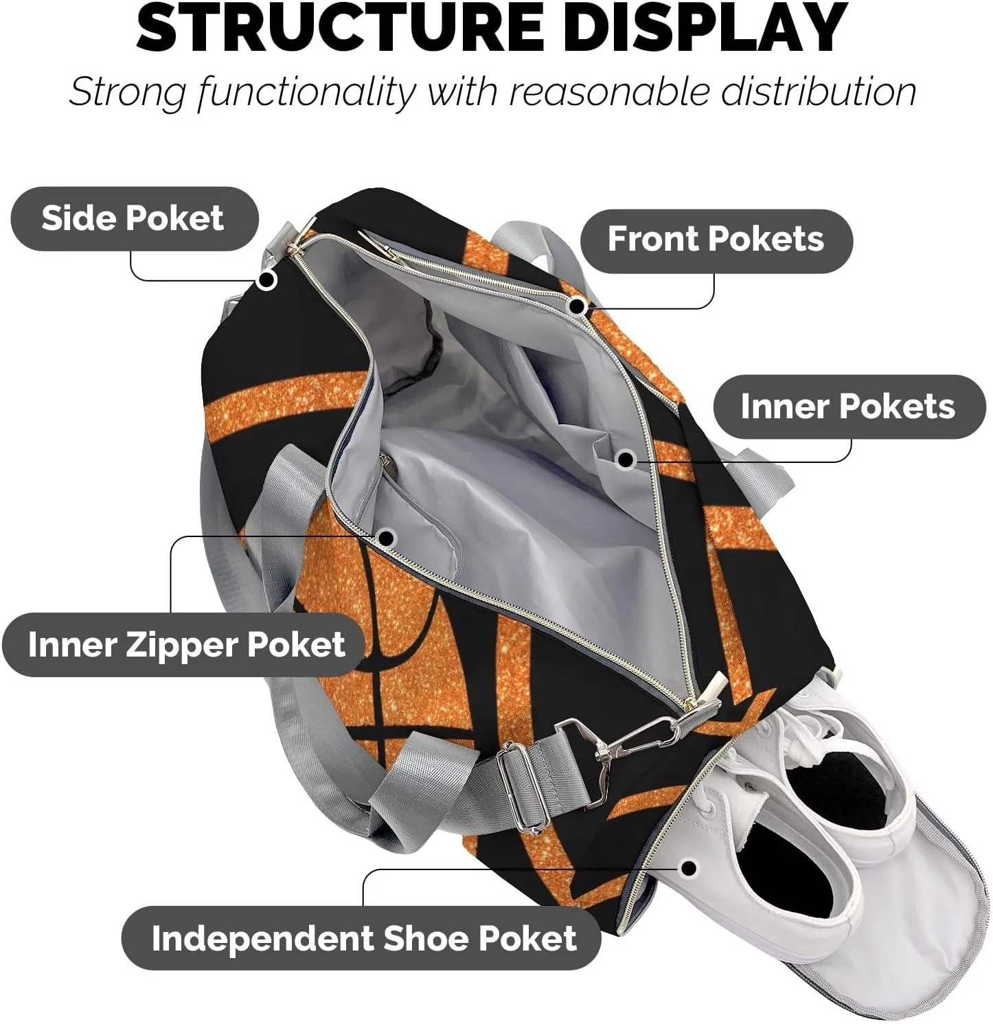 Custon Name Basketball Orange Gym Sport Duffel Bag Sport Player Travel Bag,Sport Gym Bag Personalized Gift for Travel Hand Bag Carry on Bag