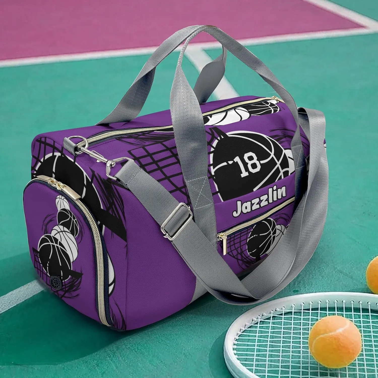 Custon Name Basketball Purple Gym Sport Yoga Duffel Bag Sport Player Travel Bag,Sport Gym Bag Personalized Gift for Travel Hand Bag Carry on Bag