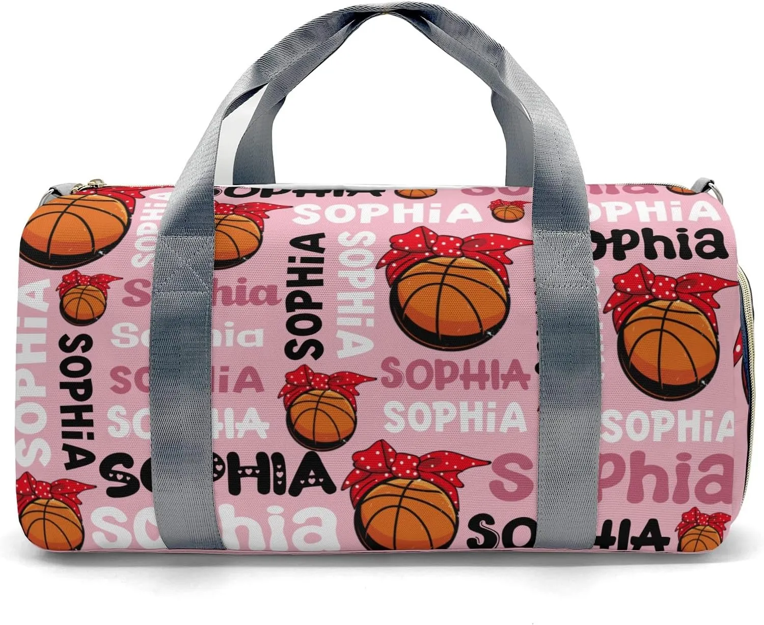 Custon Name Basketball Text Pink Gym Sport Yoga Duffel Bag Sport Player Travel Bag,Sport Gym Bag Personalized Gift for Travel Hand Bag Carry on Bag