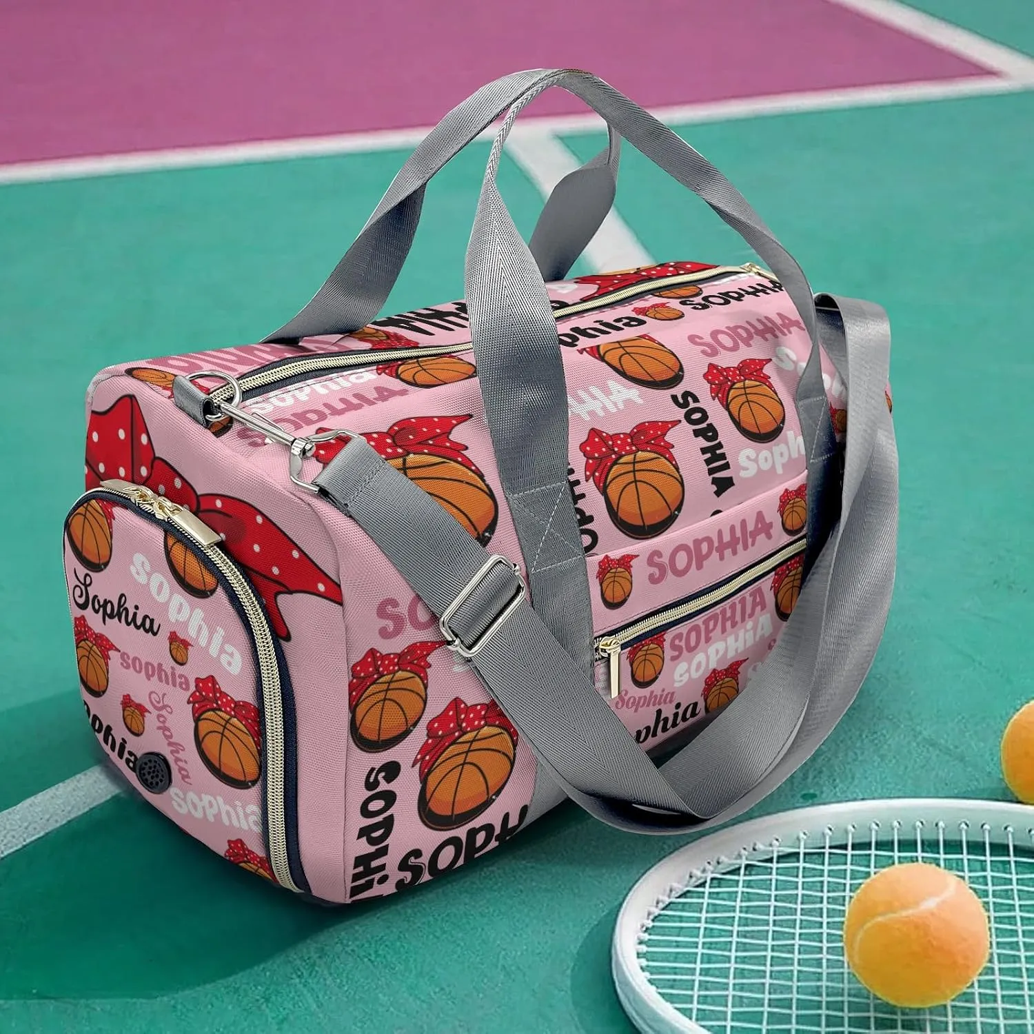 Custon Name Basketball Text Pink Gym Sport Yoga Duffel Bag Sport Player Travel Bag,Sport Gym Bag Personalized Gift for Travel Hand Bag Carry on Bag