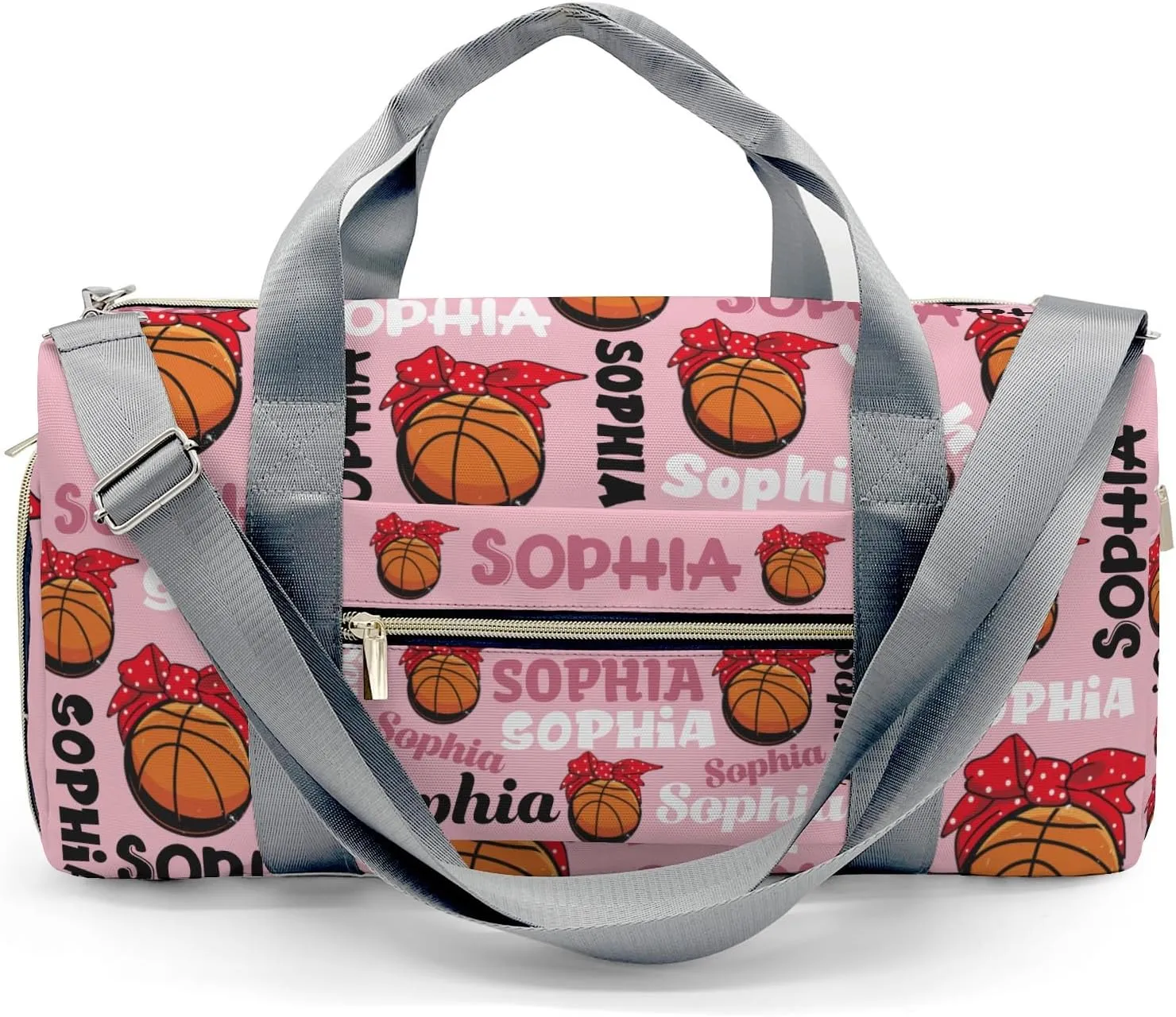 Custon Name Basketball Text Pink Gym Sport Yoga Duffel Bag Sport Player Travel Bag,Sport Gym Bag Personalized Gift for Travel Hand Bag Carry on Bag