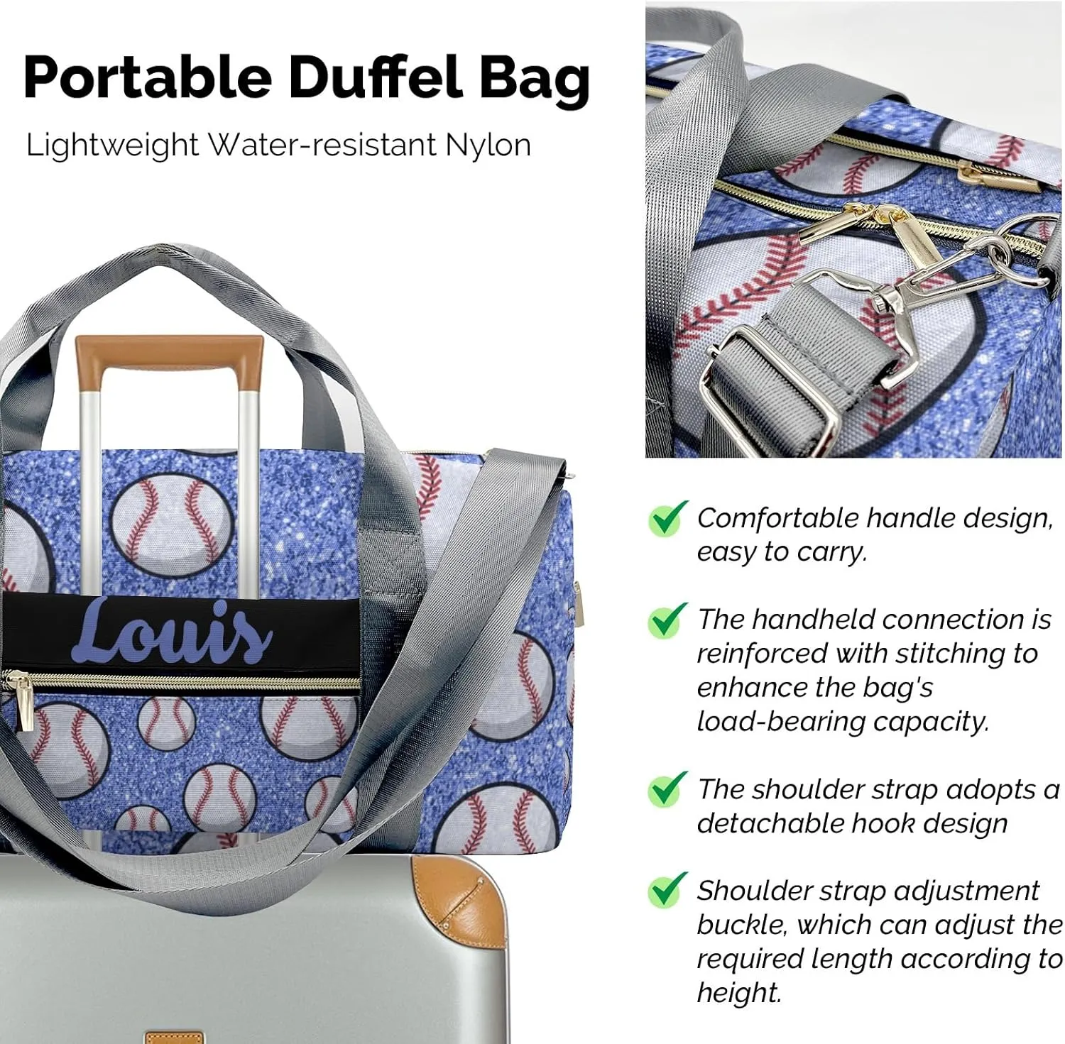 Custon Name Sport Baseball Blue Gym Sport Yoga Duffel Bag Sport Player Travel Bag,Sport Gym Bag Gift