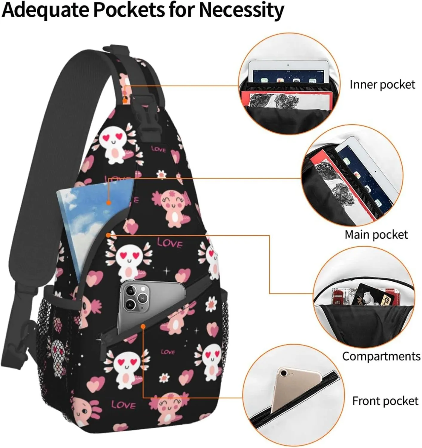 Cute Animal Sling Bag Crossbody Backpack Hiking Travel Daypack Chest Bag Lightweight Shoulder Bag For Women Men