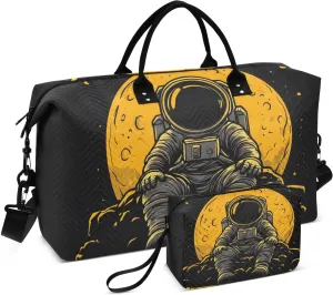 Cute Astronaut Moon Duffel Bag for Travel Gym Sport, Weekender Travel Bags Carry on Overnight Bag