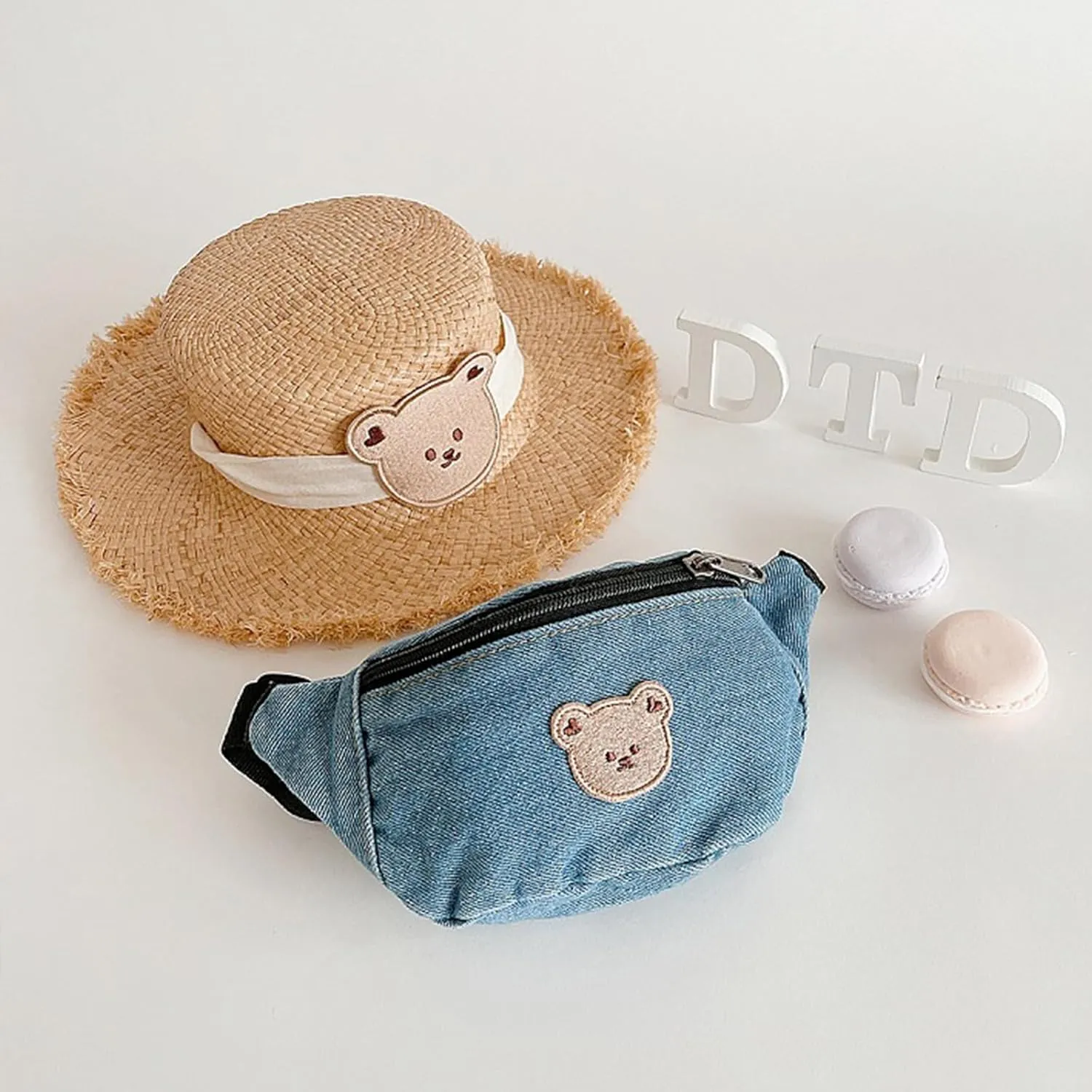 Cute Bear Kids Fanny Pack Waist Bag Small Denim Belt Bag Crossbody Purse for Toddler Girls Boys